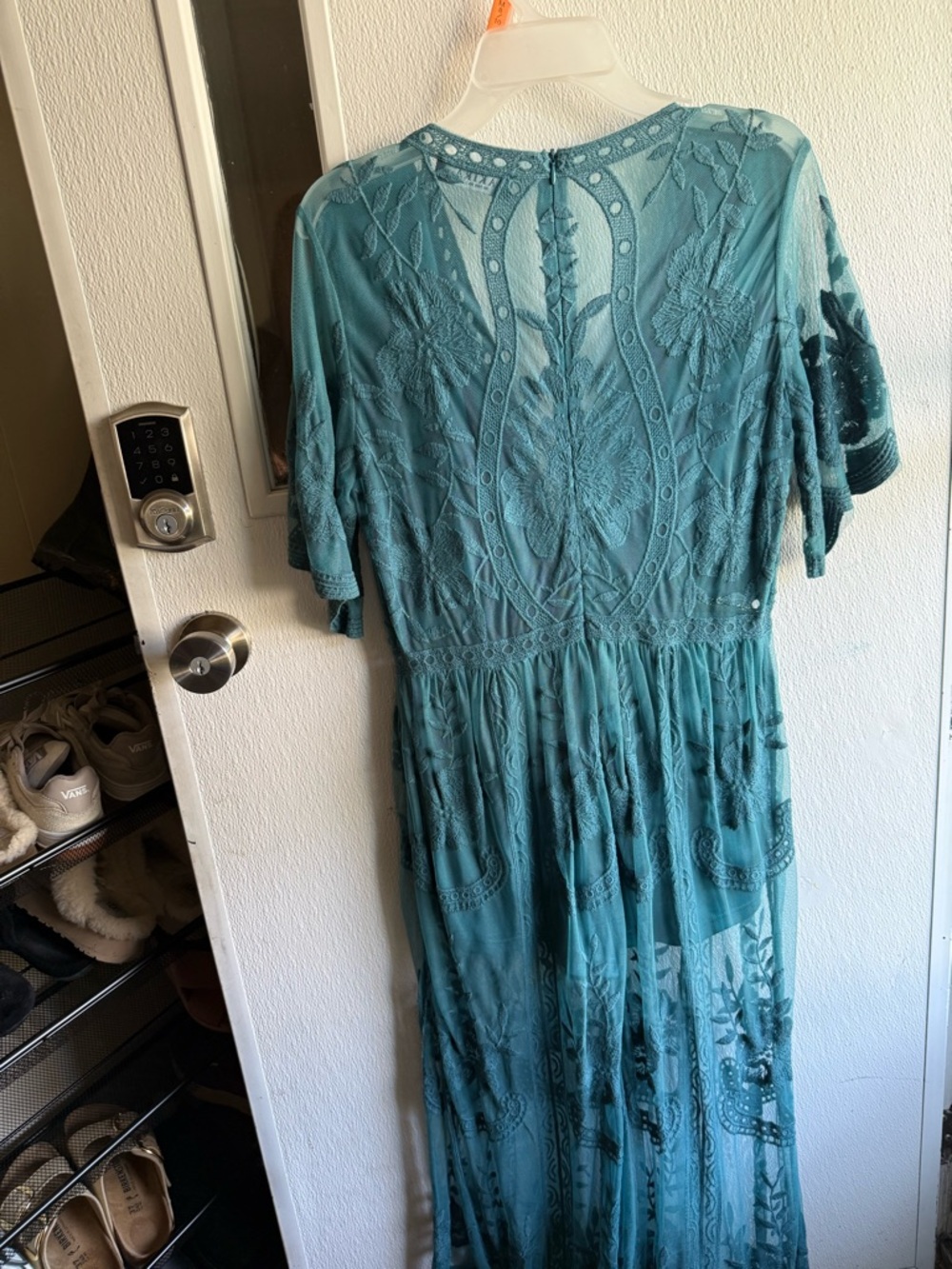 AKIRA Teal Lace-Detail V-Neck Maxi Dress - Picture 2 of 3